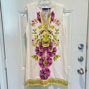 New York & Company Floral Purple Lime White Sleeveless Shift Dress Size Large